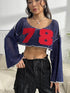 'Liora' Contrast Patches Long Sleeve Cropped Knit Sweater - Celes Fashion